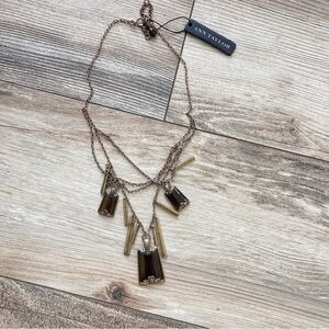 Ann Taylor Layered Goldtone Necklace Pendant Brown Stones Boho Chunky NWT
